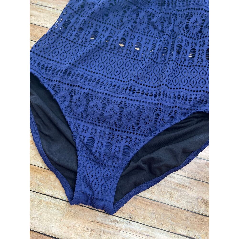 Aqua Green High Neck Crochet One Piece Swimsuit Blue XL - Picture 5 of 9